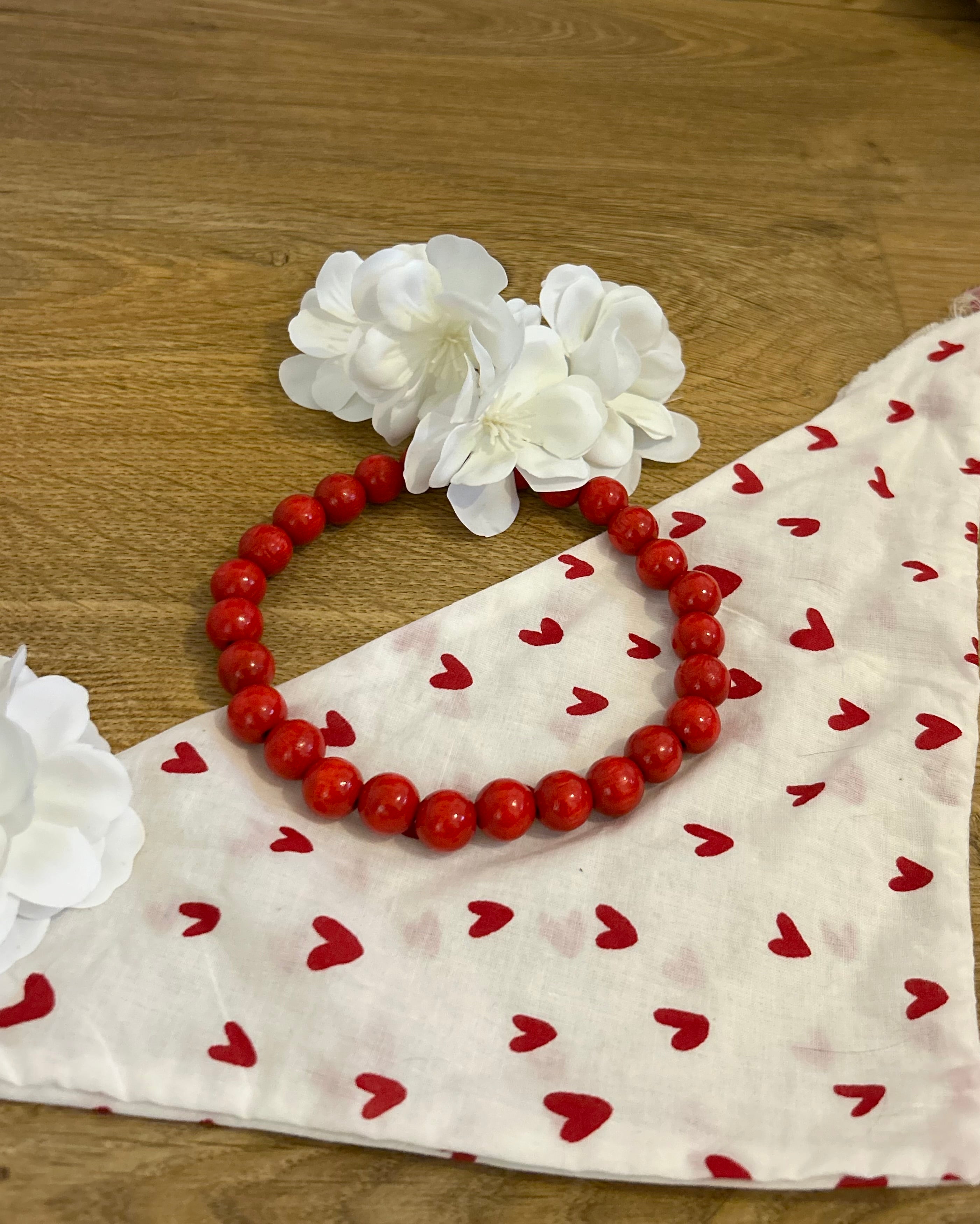 Duo Cherry Love - Bandana cœurs & collier rouge